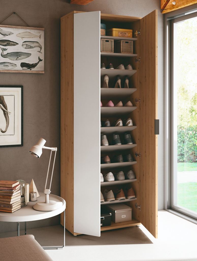 mueble de madera para organizar zapatos con espejo y 5 estantes
