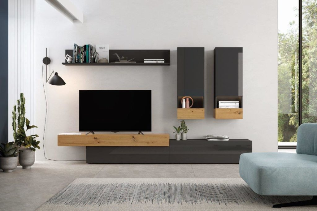 Composición de salón Nexo Plus mueble TV+módulo flotante roble nodi/blanco  artik
